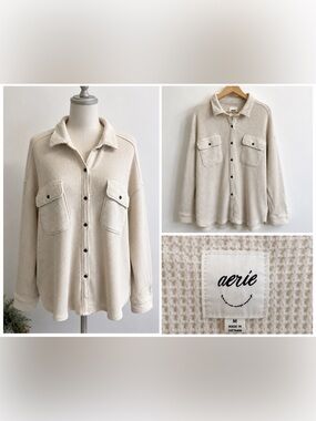 Aerie Waffle Knit Oversized Shacket Cream Ivory XXL